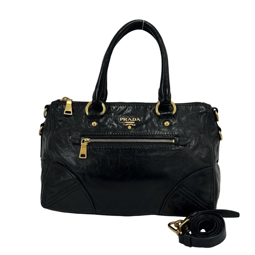 PRADA Prada Logo Hardware Leather Genuine 2-way Handbag Shoulder Bag Tote Bos...